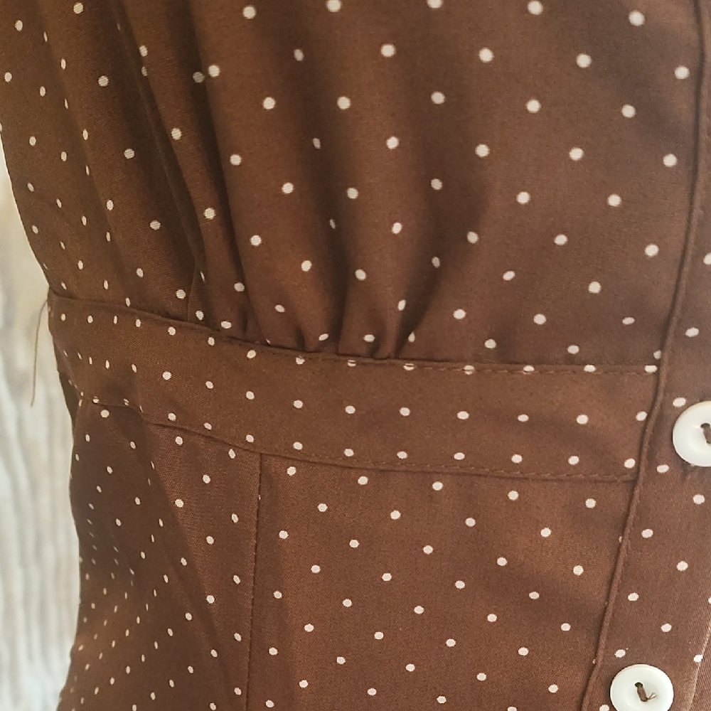Brown Polka Dot Blouse- Work Or Casual - Picture 2 of 4